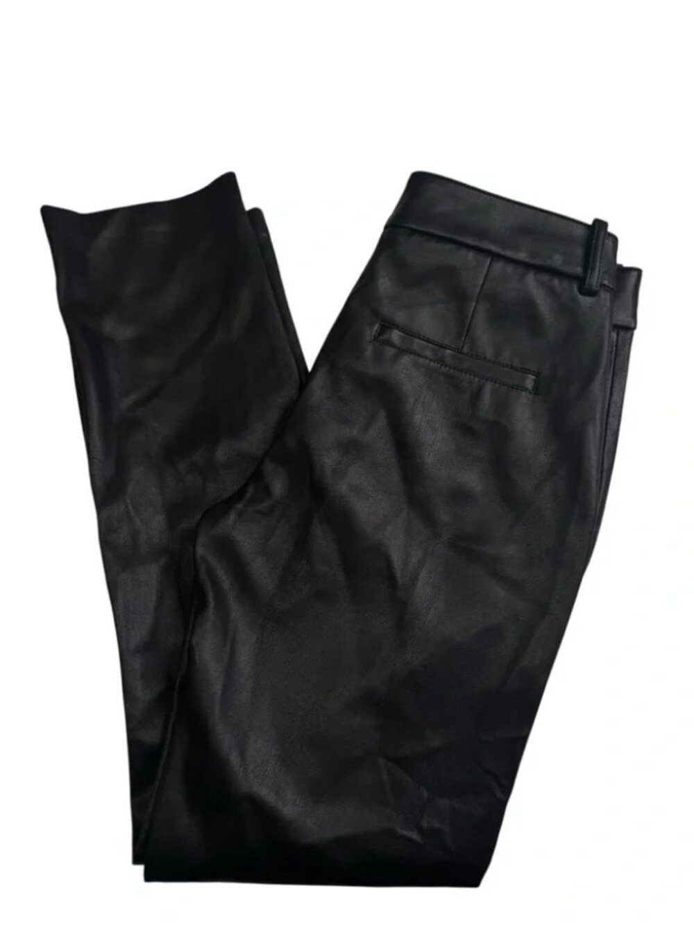 Zara Black Faux Leather Straight Leg Pants Size US 2 EUR 34 - Picture 6 of 8